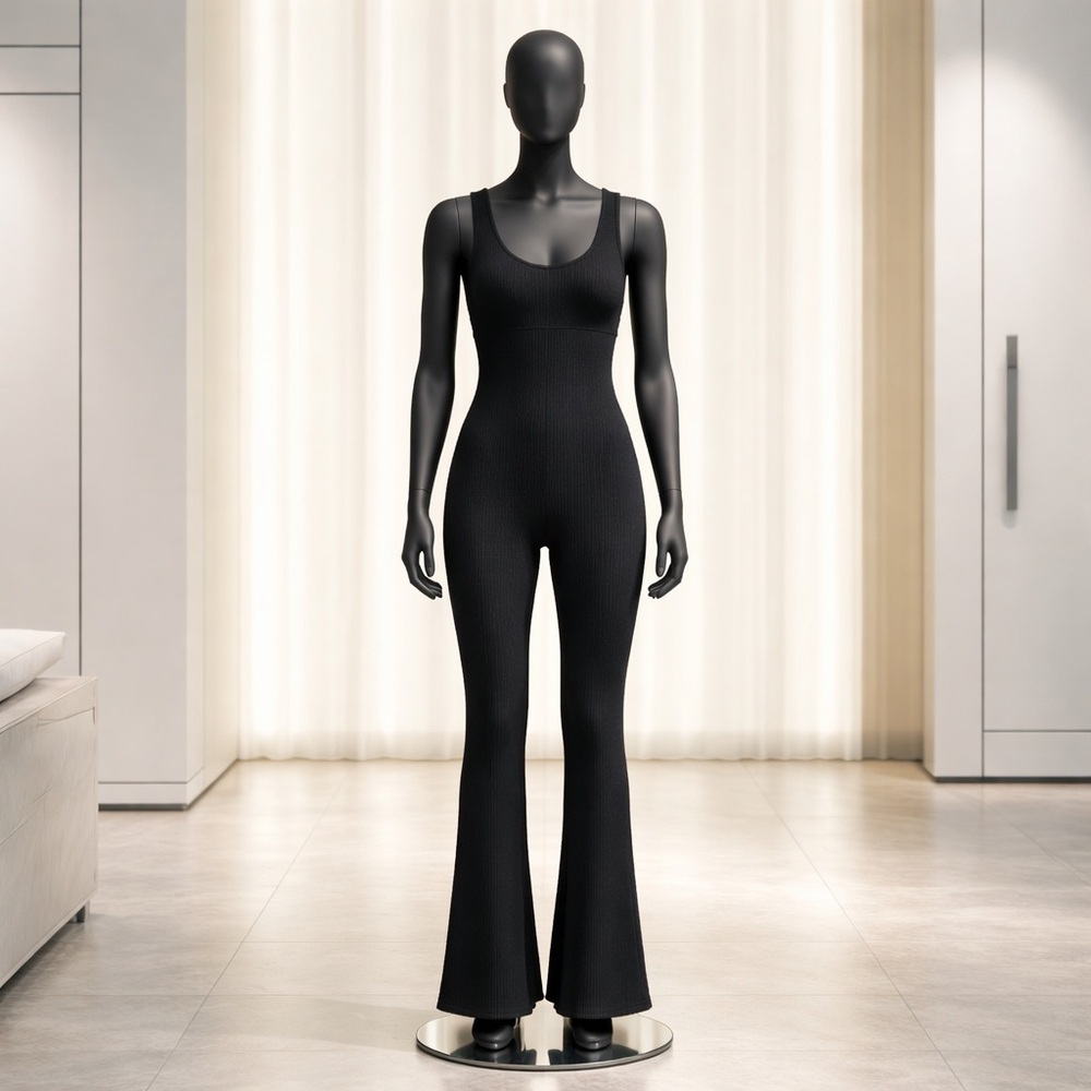 OQQ Ribbed Black Boot Cut Jumpsuit - Picture 3 of 8